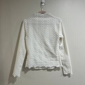 Mystree White Lace Long Sleeve Mock Neck Top Lace Braid Design Women’s Medium